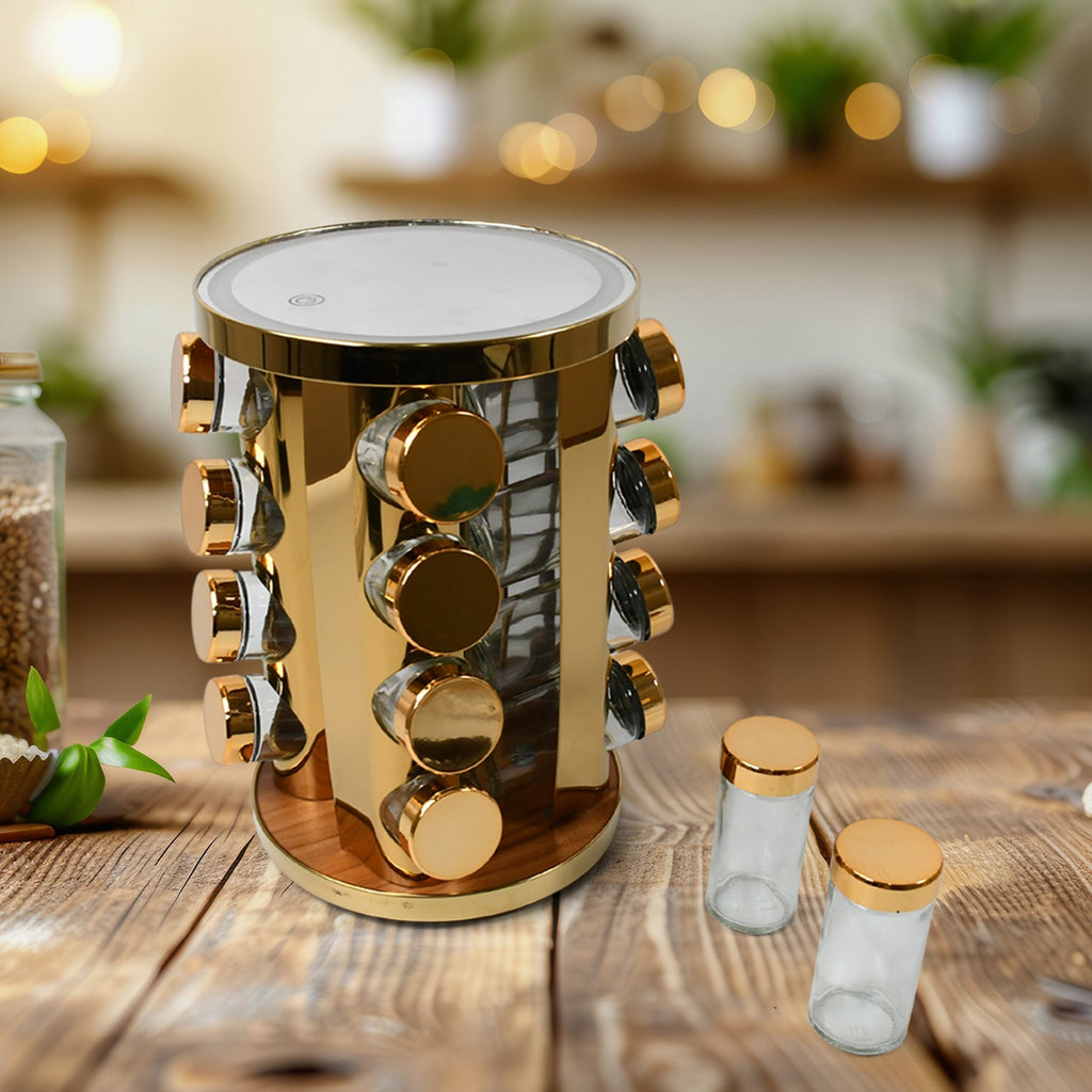 LED Spice Rack Organizer, Rotating Spice Rack  (Golden / 16 Pc / MOQ - 6 pc)