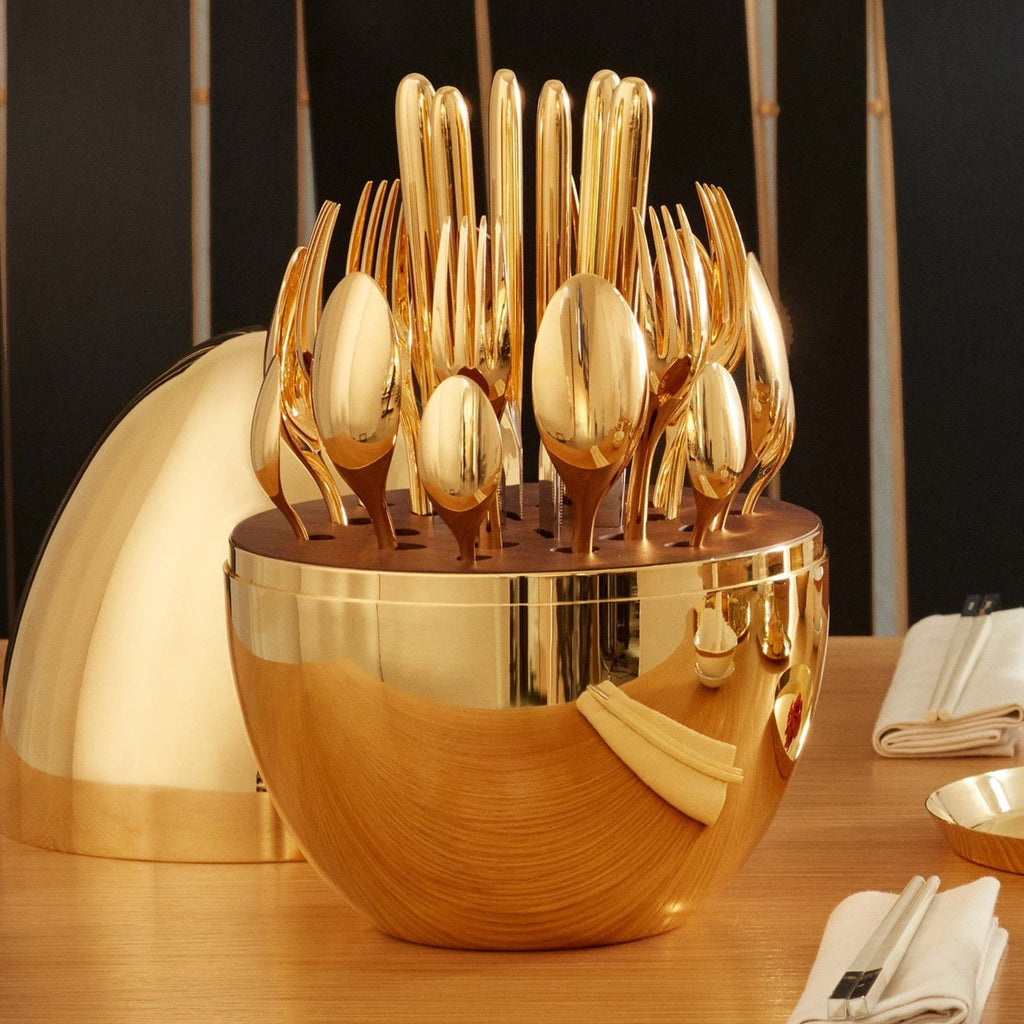 Premium Cutlery Set 24 Pcs with Oval Shaped Stand  (Golden / 24 pcs set)
