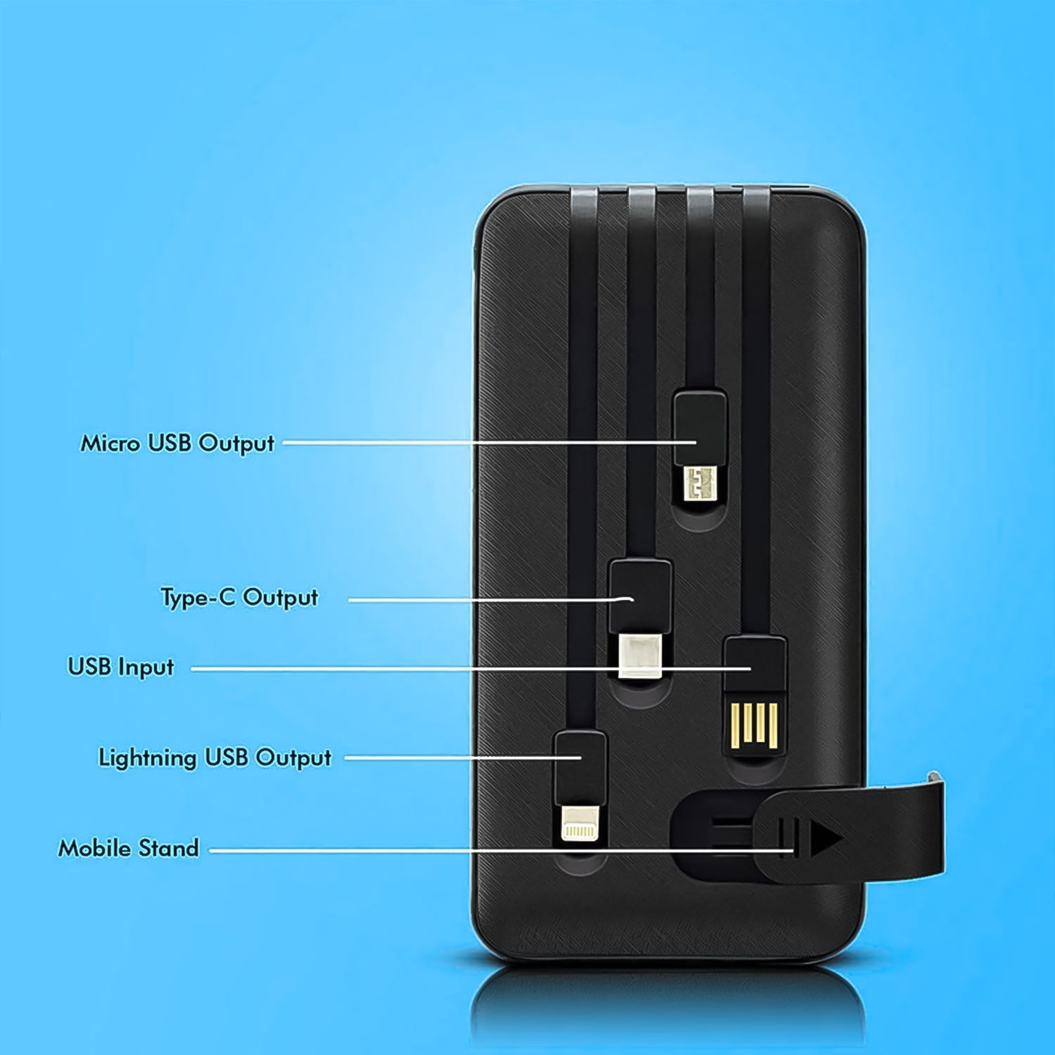 10000mAh 12W Fast Charging Power Bank with 4-in-1 USB & Mobile Holder (1 Pc)