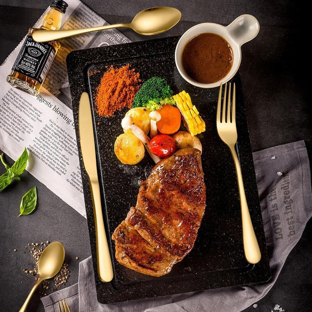 Premium Cutlery Set 24 Pcs with Oval Shaped Stand  (Golden / 24 pcs set)