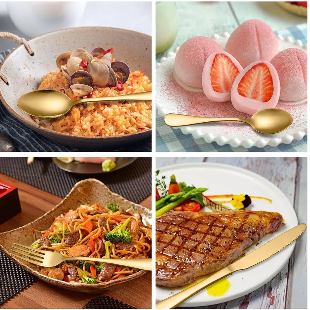 Premium Cutlery Set 24 Pcs with Oval Shaped Stand  (Golden / 24 pcs set)