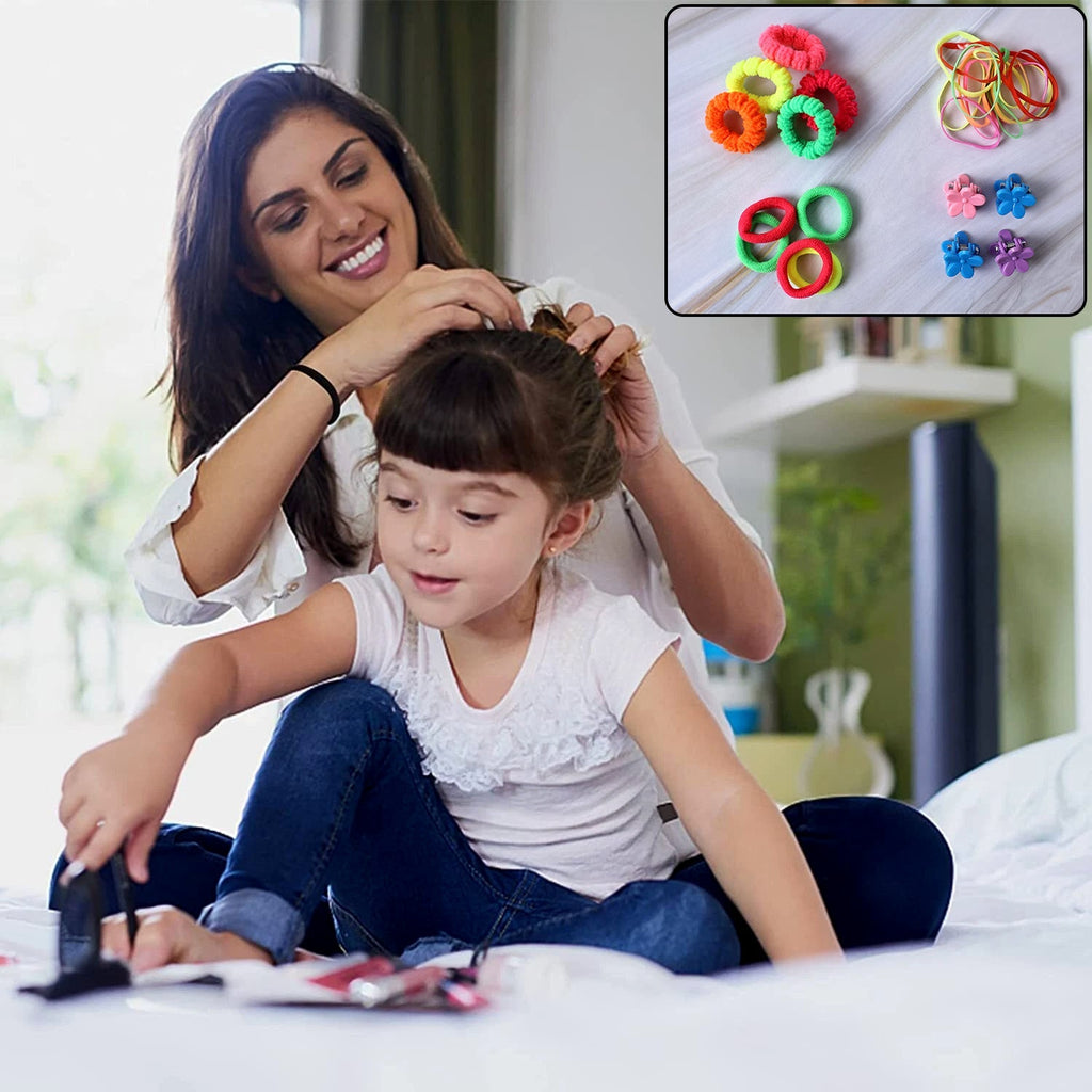 Kids Hair Bands, Rubber Bands & Cute Hair Clips in Storage Box (Mix Design / 1 Set)